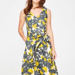 Boden Jade Fit & Flare Midi Dress Lemon Print size 10 L Tall!